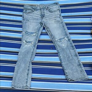 American Eagle Blue Skinny Jeans Distressed Design 33/30